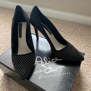 Alice and Olivia Dina Pointed Toe Heels Black Stud